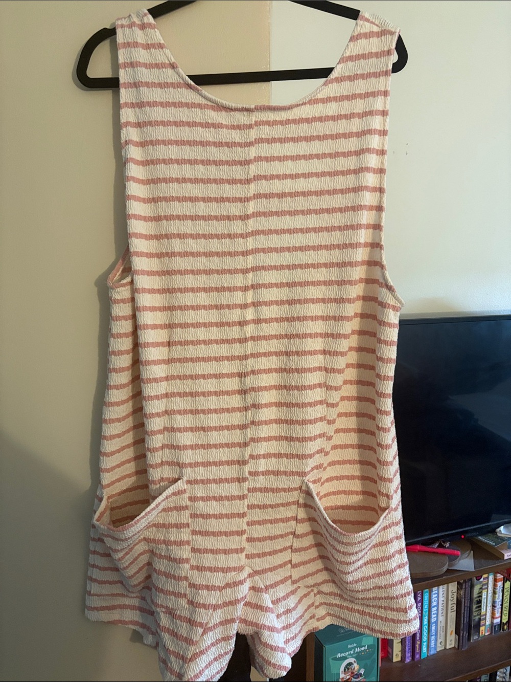 Striped Sleeveless Tank Romper in Blush Pink